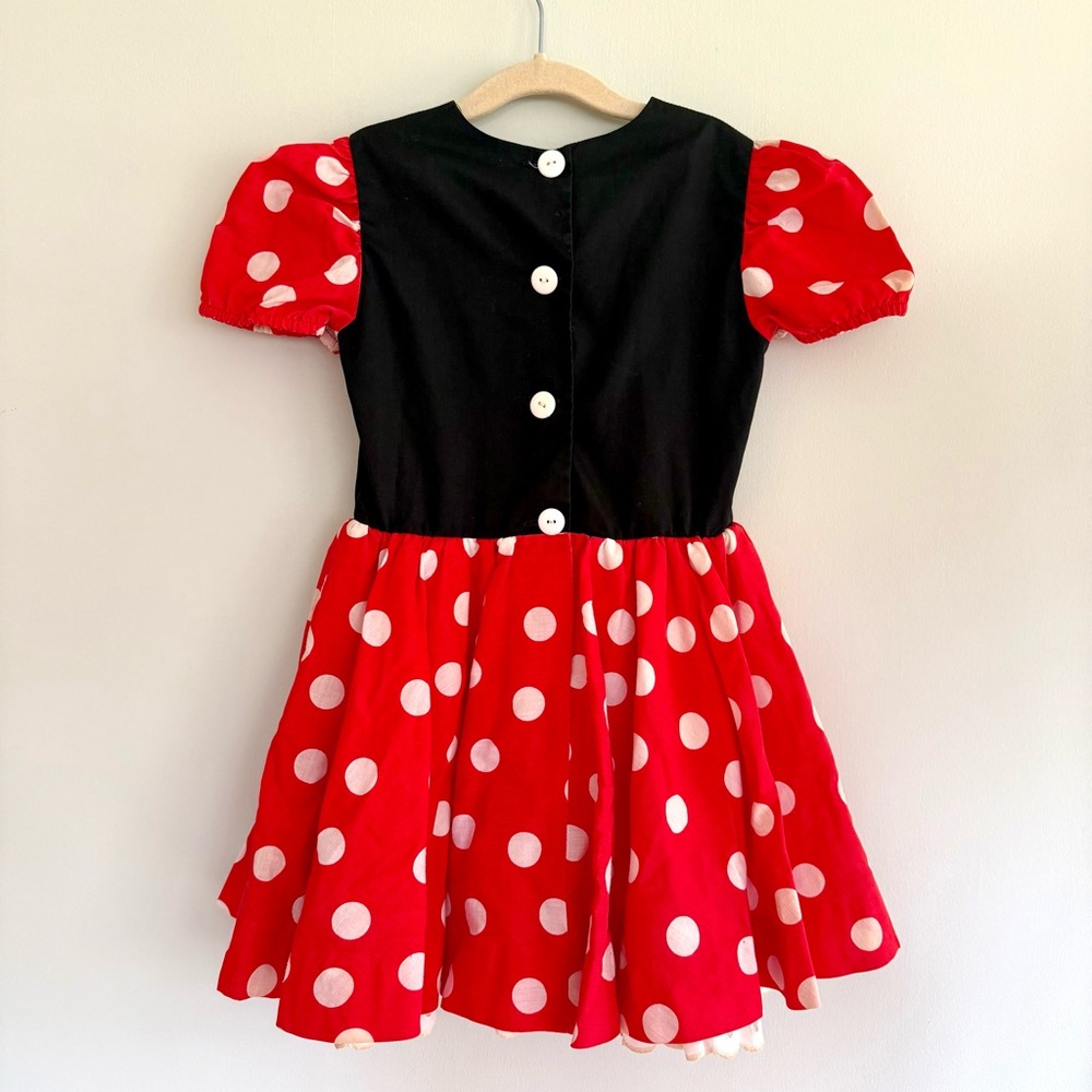 🎈VINTAGE DISNEY Minnie Mouse Puff Sleeve Embroidered Polka Dot Dress - Picture 4 of 8
